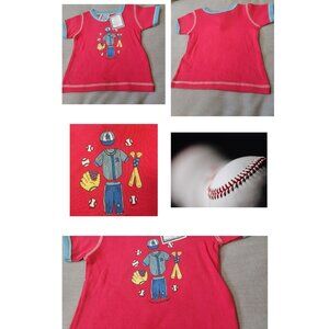 Vintage Mis-Tee-V-Us Toddler T-Shirt Red W/ Baseball Print Short Sleeves 24 Mont